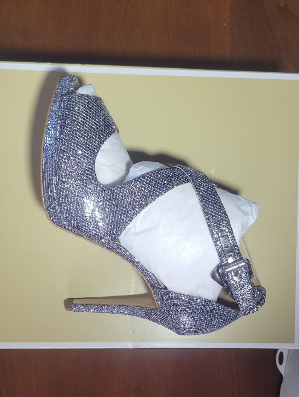 Michael Kors Silver Glitter Strappy Platform Heels